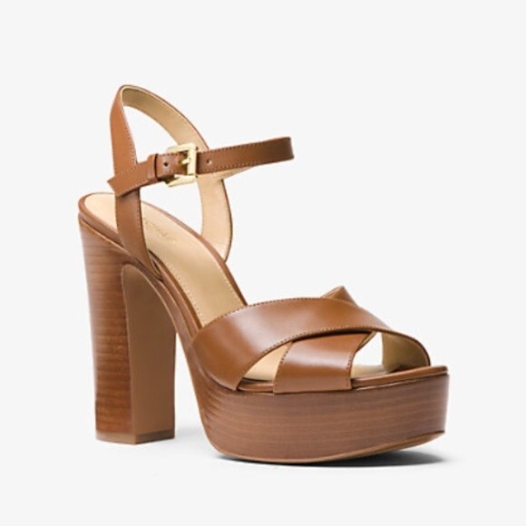 Michael Kors Platform Sandal Women's 8.5 Sia Leather Brown Boho Sexy Trendy - Picture 1 of 12